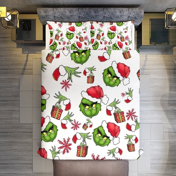 3 Piece Bedding SetChristmas Green GrinchComforter Set for Kids Boys Teen Tween 3D Lightweight Microfiber Bedding Sets