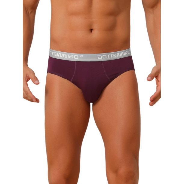INSPIRE CHIC Ropa interior masculina transpirable con cintura elástica de color contrastante y elástica 30 Burdeos