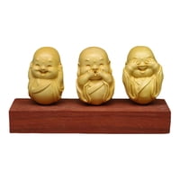 Bothyi - Adorables 3 Estatuas De Monjes De Buda De Madera De Boj Para Esculturas De Decoración De Escritorio