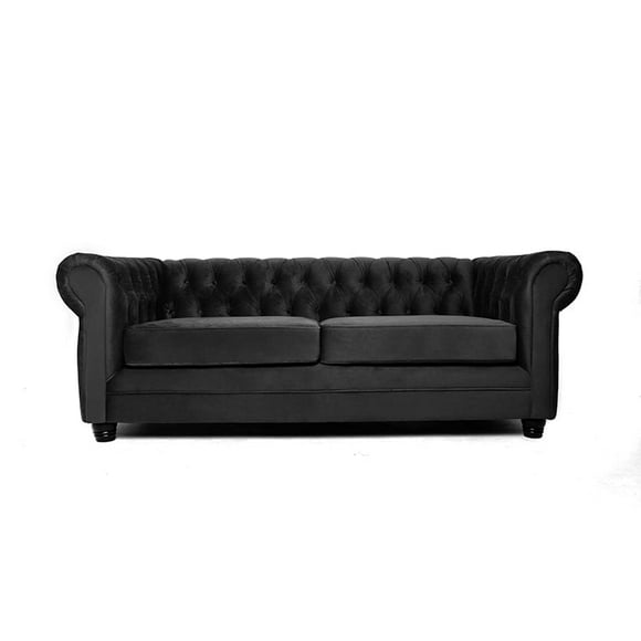 Sofá Chesterfield 3C Felpa Negro