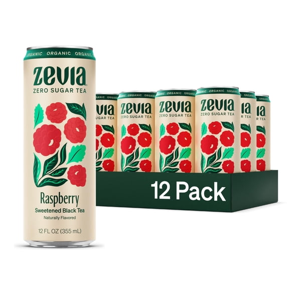 Tea Zevia Té negro sin azúcar con frambuesa, 355 ml (paquete de 12)
