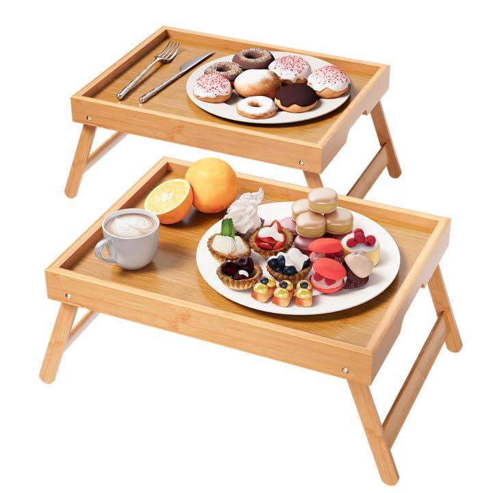 Bandeja Para Cama Fibogollo De Bambú Con Patas Plegables 40x30 Cm