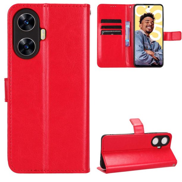 Funda tipo libro para Realme C55 4G, cartera todo‑en‑uno, funda multifuncional con tarjetero y correa de muñeca desmontable