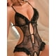 thumbnail image 2 of Seductive Ruffle Lace Mesh Teddy, Cut Out Deep V Backless Lace Up Open Crotch Bodysuit, Women's Sexy Lingerie & Underwear, 2 of 3