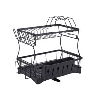 Magideal - Estante De Secado De Platos De 2 Niveles Con Bandeja De Drenaje Utensilio Caddy Coladores De Platos Jaula De Palillos De Drenaje Para Gabinete Comedor