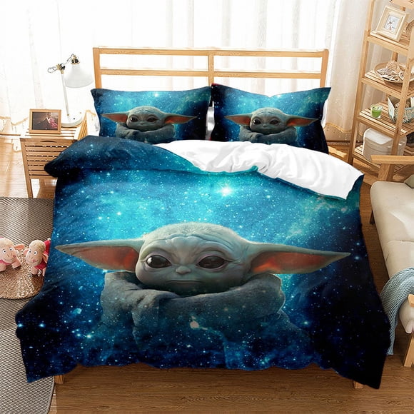 Star-Wars Yo-da 3 Pcs Comforter Set with 2 Pillowcases,Star-Wars Yod-a Bedding Set Sheet Set for Kids Adults,All Season Lightweight Bedding Set for Bedroom Bed Dorm Decor Bed Sheet
