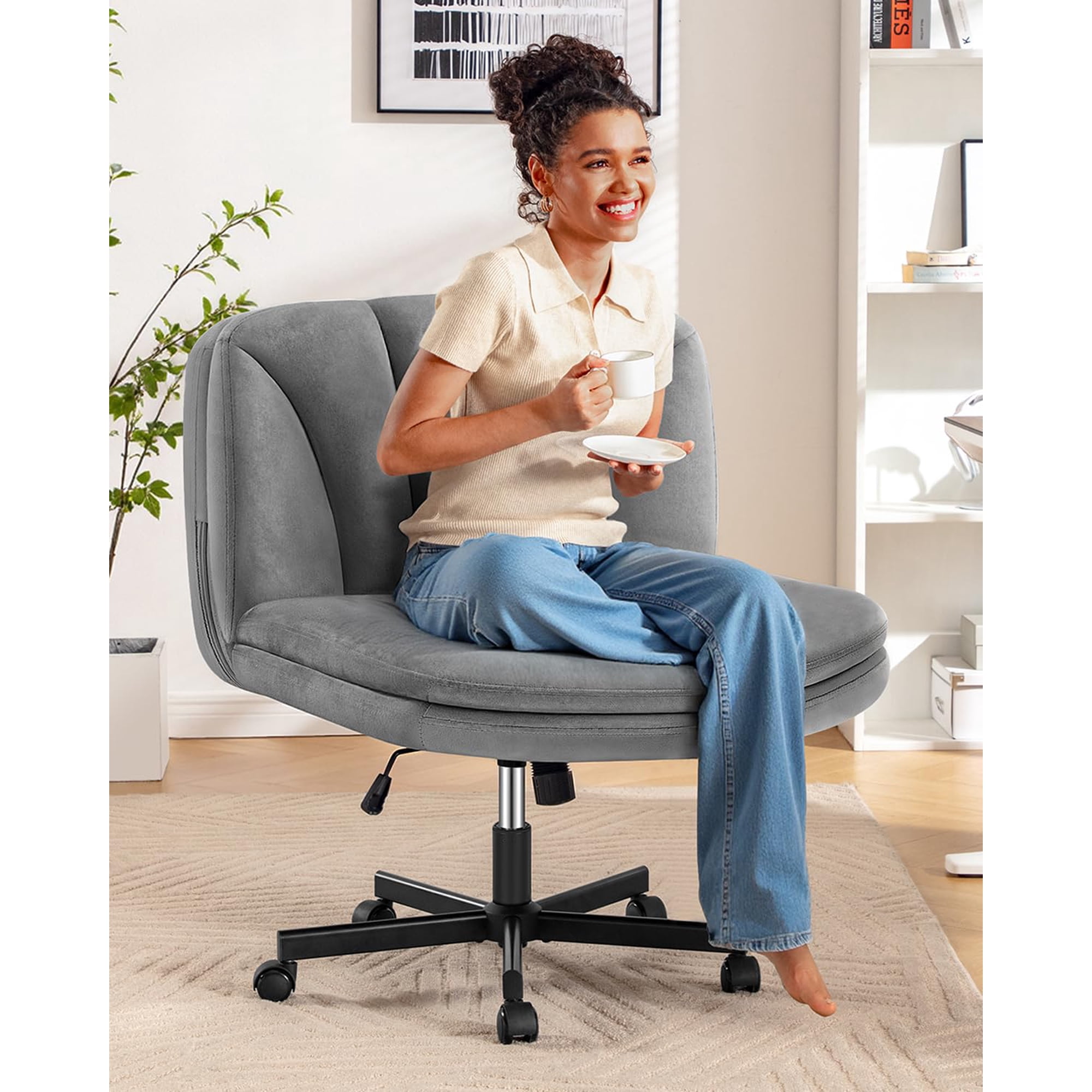 Silla De Oficina Giratoria Con Ruedas Felixking Criss Cross, Gris Terciopelo