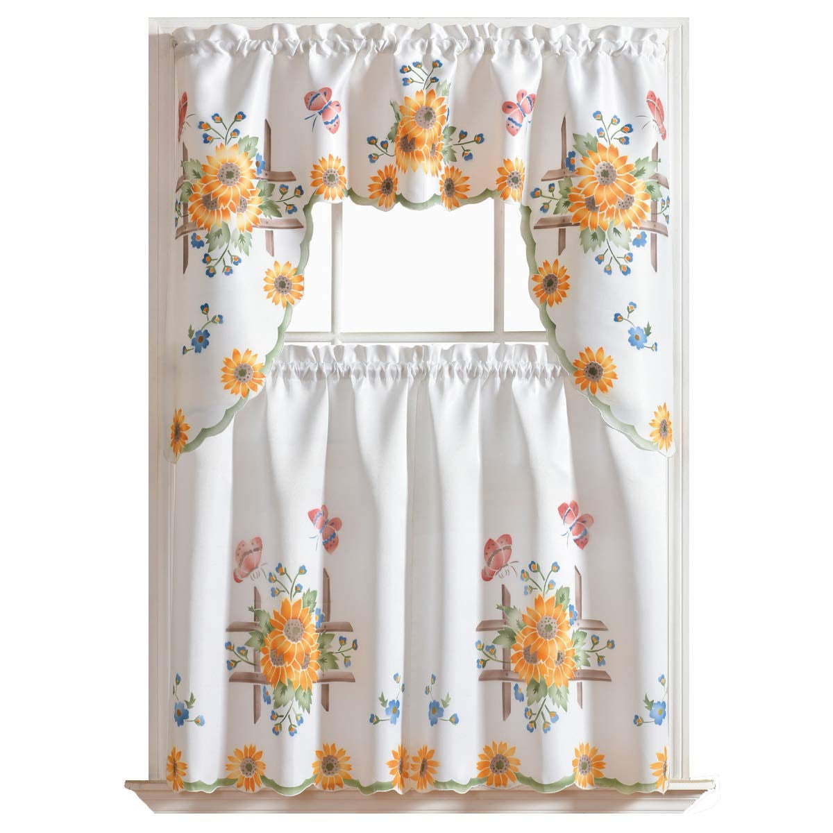 Gohd Golden Ocean Home Decor - Juego De Cortinas Gohd Farmhouse Kitchen Con Diseño De Girasoles, 3 Unidades