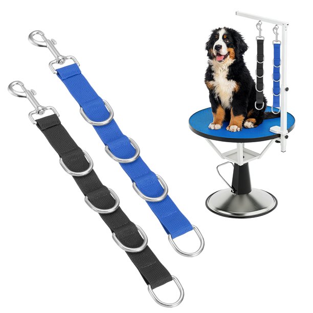 Uxcell Bucles de Aseo para Mascotas, Extensor de Brazo de Mesa de Nylon Ajustable con Correa de Vientre y 4 Anillos en D Blancos para Restricción (Negro/Azul, 2 Piezas), para Baño Fijo de Perros