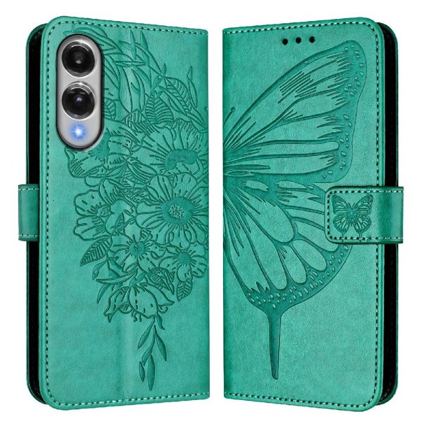 Funda cartera mariposa para Samsung Galaxy S25 Edge con soporte y ranuras para tarjetas Verde