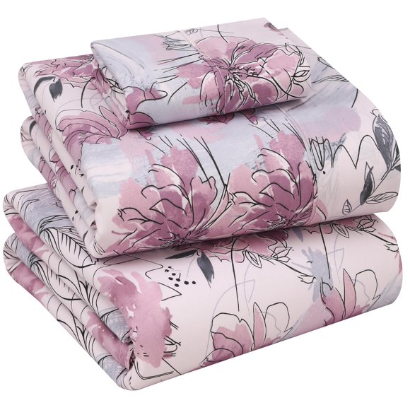 Sábanas RUVANTI Twin XL Lila con Estampado Floral de Algodón Percal