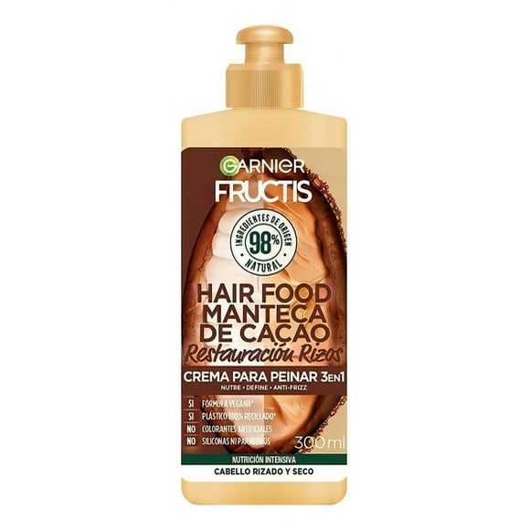 Crema para Peinar Garnier en 1 Fructis Hair Food Manteca de Cacao, 300 ml