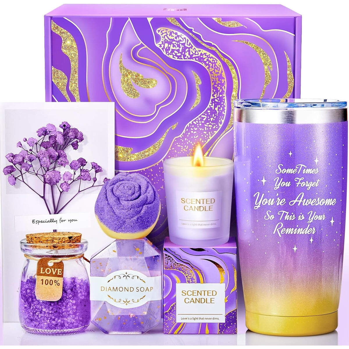 Set Regalo Bodyrefresh Mujer Vela Lavanda Vaso Termo