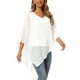 thumbnail image 4 of INSPIRE CHIC Blusa fluida de mujer con cuello en V, ligera, de gasa, elegante, camisa asimétrica, de doble capa, para verano, talla S, blanca, 4 of 6