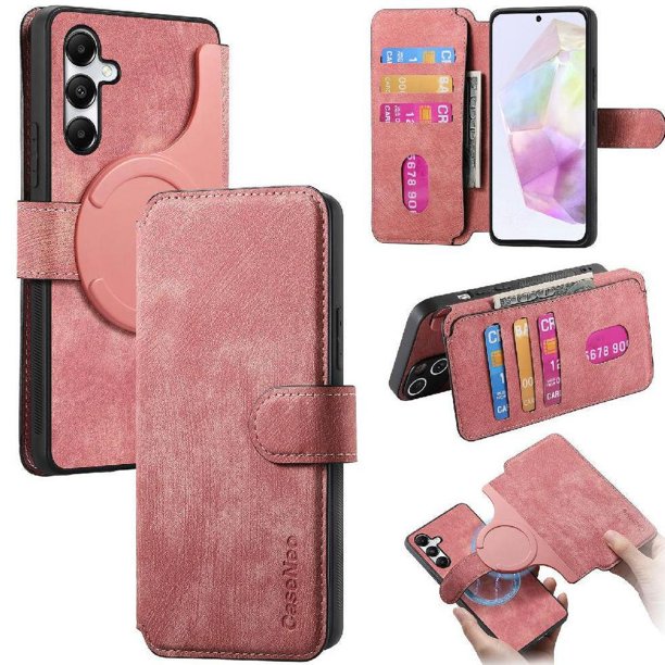 Funda Billetera Magnética para Samsung Galaxy A35 5G Soporte Tarjetas Desmontable Rosa