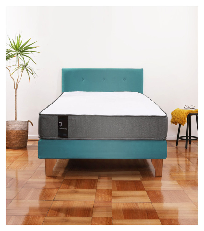 Latam Home - Cama Europea Zen Best 1.5 Plaza Colchon Resortes Base Dividida + Respaldo Tela Turquesa