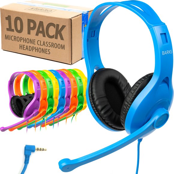Auriculares Classroom Barks con micrófono, paquete de 10