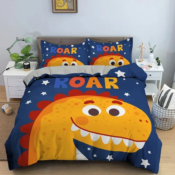 Cartoon Dinosaur Cat Bedding Set Boys Girls Size Duvet Cover Pillowcase Bed Kids Adult Fashion Home Textileextile Bed Sheets