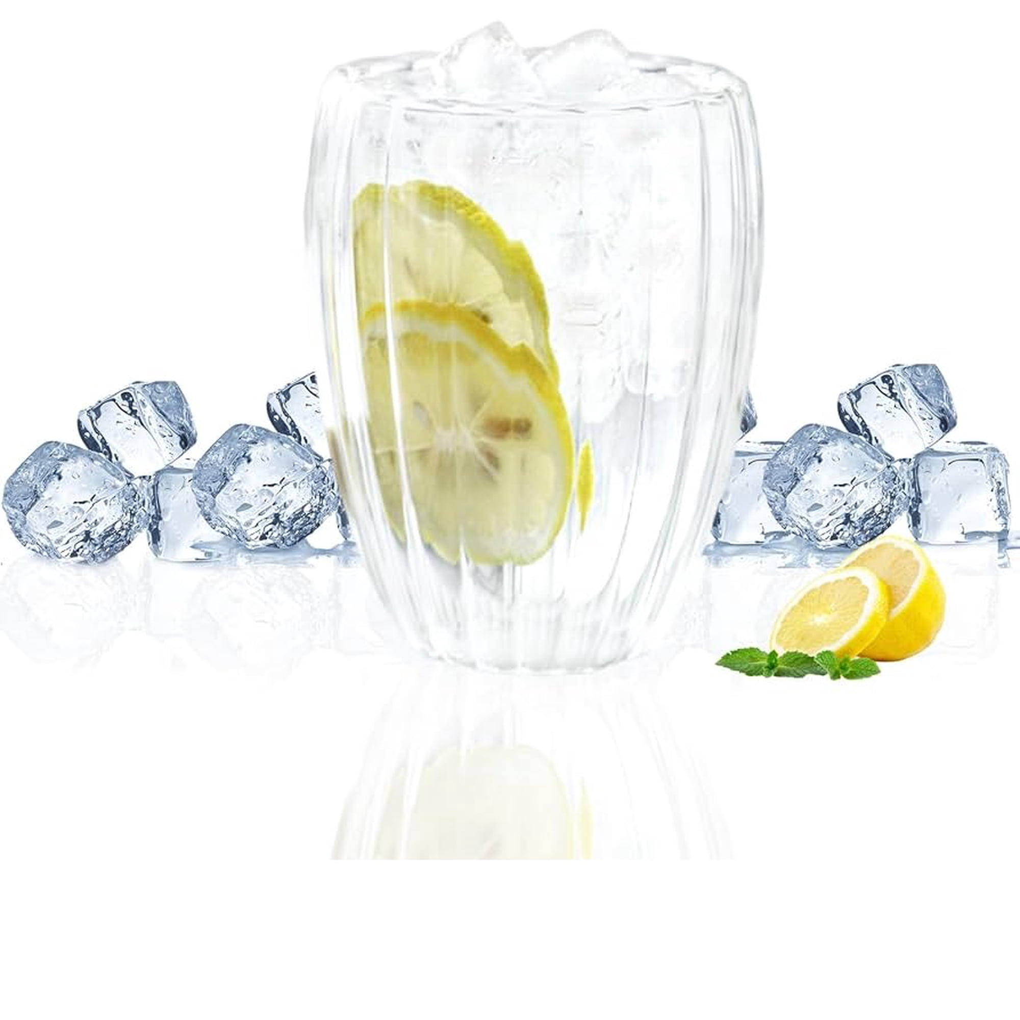 Mc Group - Vaso De Vidrio Transparente Doble Pared Con Relieve – 350 Ml