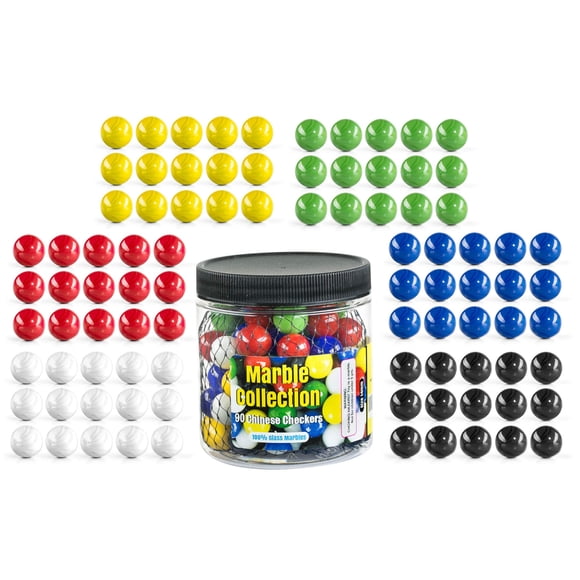 Juego de canicas de vidrio Chinese Checkers, 90 piezas, 14 mm, con contenedor