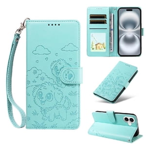 Funda Billetera Foxdock Compatible Con Iphone 16 Plus , Diseño Perrito Tierno, Ranuras Para Tarjetas Y Soporte Plegable