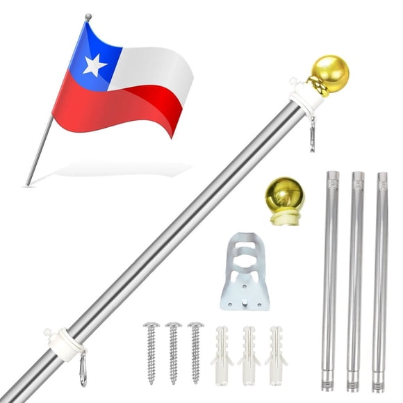 Mástil plata de aluminio con soporte para mástil de 180 cm de acero inoxidable, kit de barra de bandera de acero inoxidable con soporte