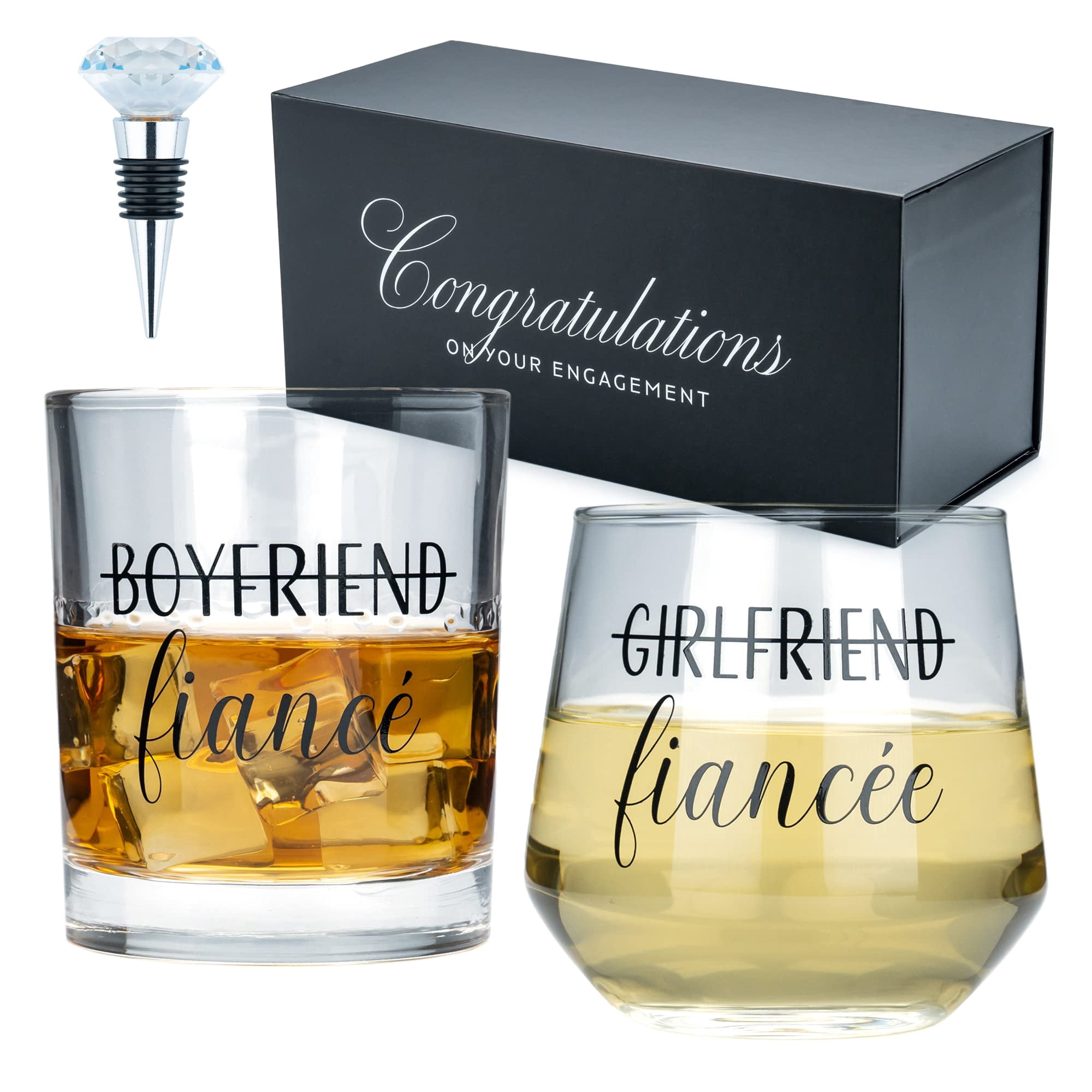 Set De Vasos Para Compromiso Newlywoo Para Whisky Y Vino Con Tapón