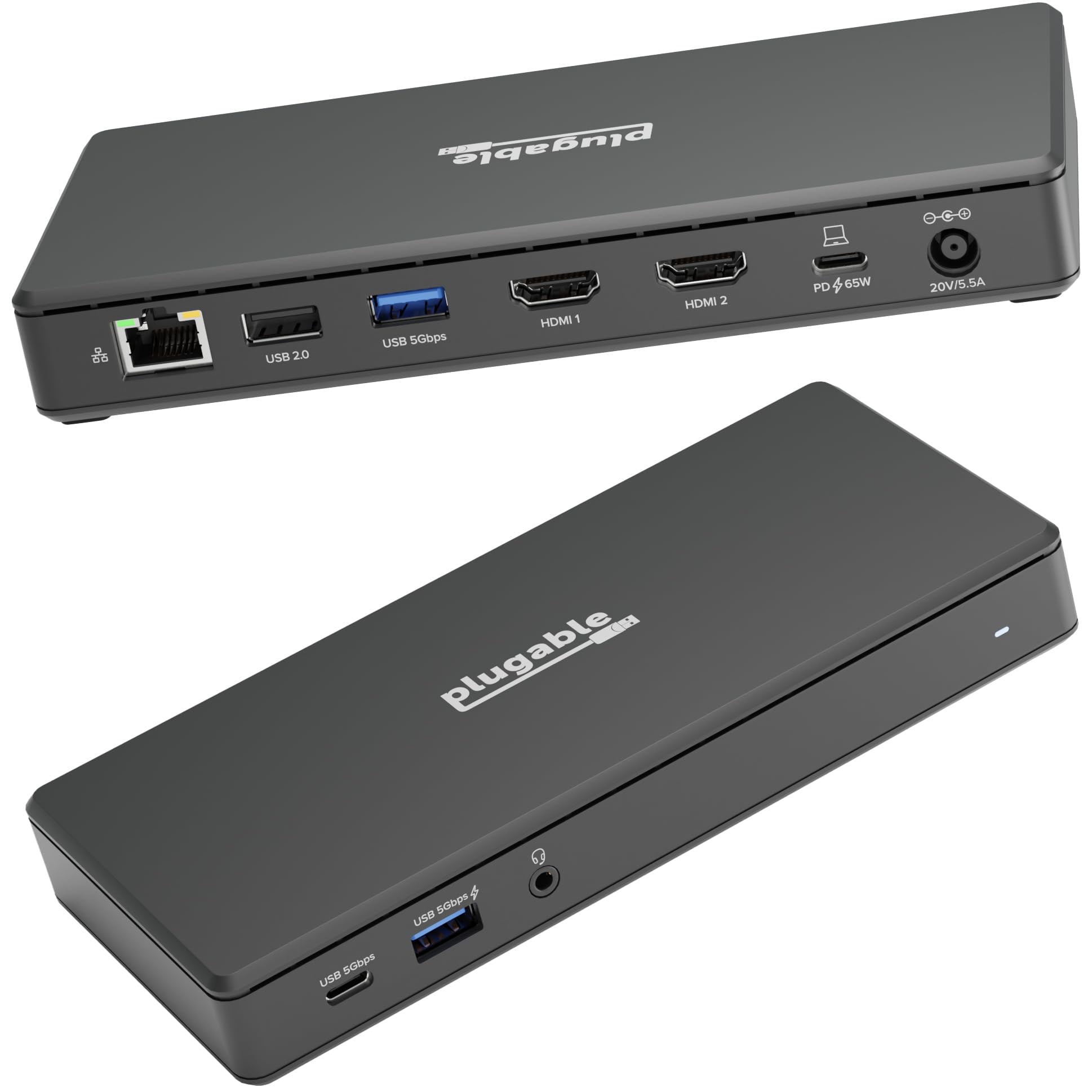Plugable - Estación De Acoplamiento Usb C Con Doble Monitor, 2 Hdmi 4k, 65 W