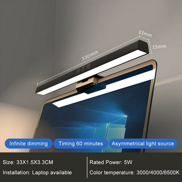 1pc, Computer Light, Laptop Screen Led Strip Light, Hanging Electronic Reading Eye Protection Light, 3 Color Temperature Modes, Free Rotation Dimming