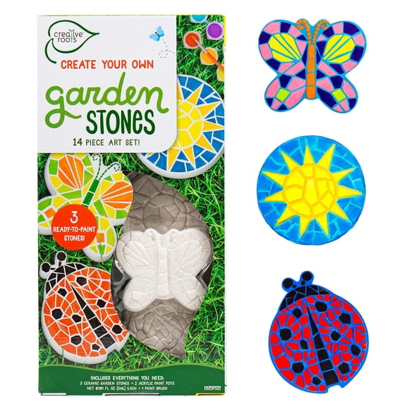 Mosaico Stepping Stone Creative Roots con forma de mariposa, mariquita y sol