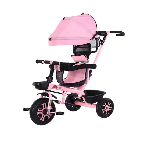Triciclo Coche Infantil Con Toldo 5 en 1 Con Mango Direccional Rosado