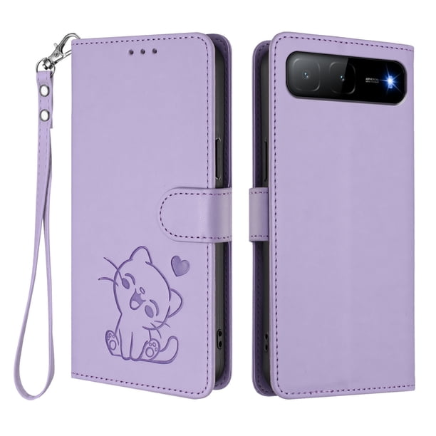 Funda Volteable con Diseño de Gato para Infinix Hot 60i 5G, Lila Claro