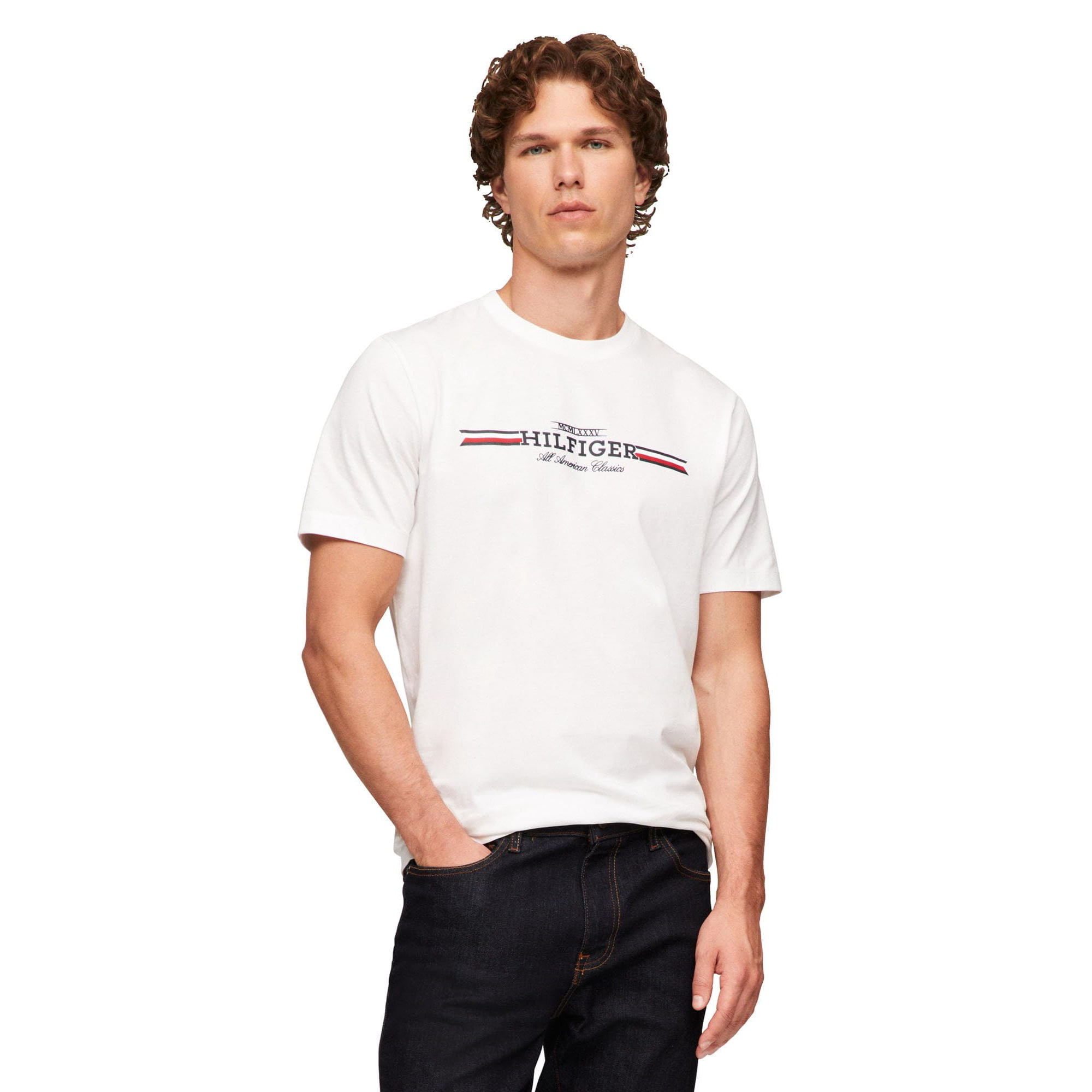 Camiseta Tommy Hilfiger De Algodón Blanco Con Rayas En El Pecho Para Hombre