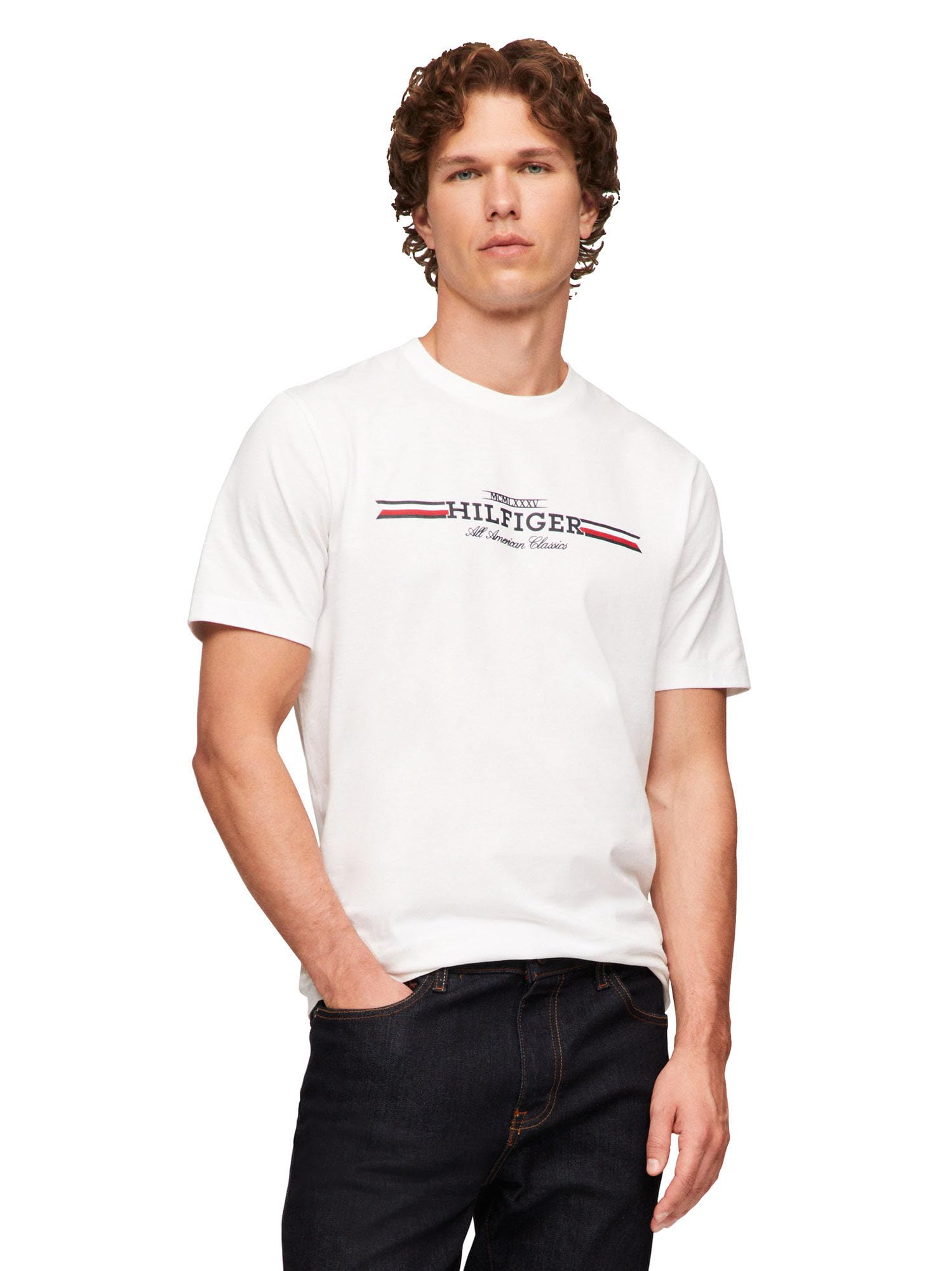 Camiseta Tommy Hilfiger De Algodón Blanco Con Rayas En El Pecho Para Hombre