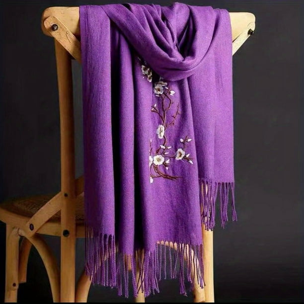 Plum Embroidered Imitation Cashmere Scarf Large Blanket Scarf Shawl Outdoor Autumn & Winter Thickened Warm Scarf