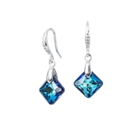 Joyas Montero - Aros Cristina Plata Italiana 925 Y Cristal Genuino Bermuda Blue