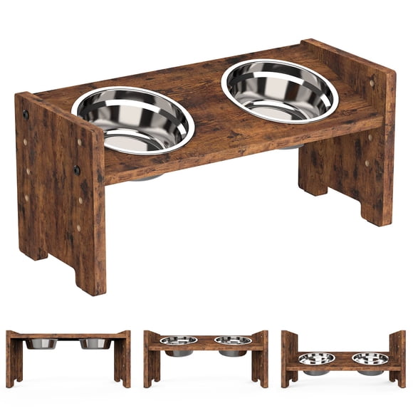 Comederos elevados Vantic ajustables color marrón rústico – tamaño pequeño
