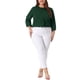 thumbnail image 2 of Agnes Orinda Blusa de Chifón con Volantes y Lazo en el Cuello Redondo para Mujer de Talla Grande para Escuela, Universidad o Trabajo 1X Verde, 2 of 6
