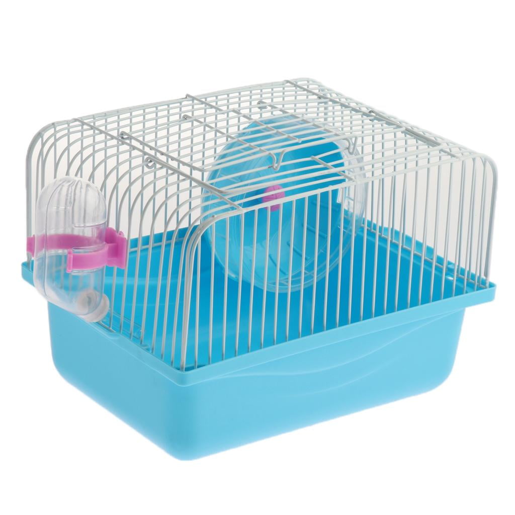 Caja De Transporte De Jaula Del Hámster Con La Botella De Agua De La Rueda Corriente Plato Azul