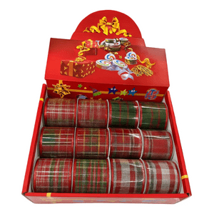 Wakeshome - Pack 12 Mallas Navidad Cinta Decorativa Dearbol 6,3Cm*2,7Mts Multicolor Geometrico