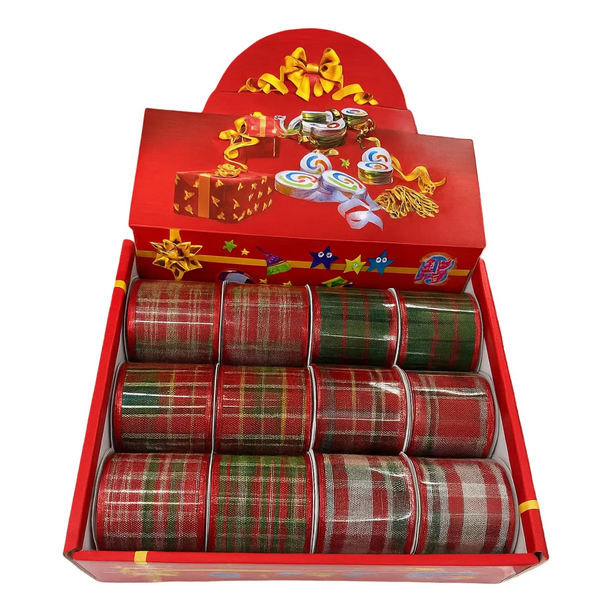 Pack 12 Mallas Navidad Cinta Decorativa Dearbol 6,3cm*2,7mts Multicolor Geometrico