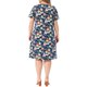 thumbnail image 3 of Vestido Midi de Verano con Cuello Redondo y Mangas Cortas con Pliegues Florales para Mujer de Talla Grande GRACE & GRANDEUR 3X Azul Oscuro, 3 of 6