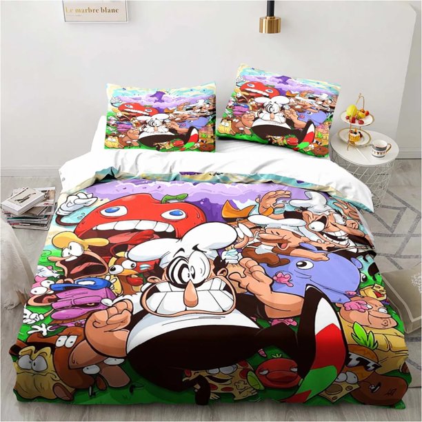 Pizza Tower Classic Pixel Style Bedding Set,Duvet Cover Bed Set Quilt Cover Pillowcase, Boys Girls Adults Bed Sheets