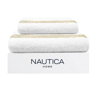 Set 2 Toallas Nautica Mav Cara+Mano 100% Algodón Alta Calidad Blanco-Verde