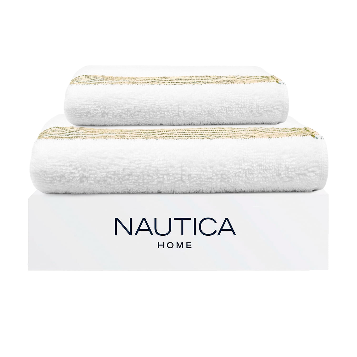 Set 2 Toallas Nautica Mav Cara+mano 100% Algodón Alta Calidad Blanco-verde