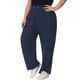 thumbnail image 4 of Pantalones Palazzo de Talla Grande para Mujer de Agnes Orinda, Cintura Alta Elástica, Pierna Ancha con Bolsillo 1X Azul Marino, 4 of 6