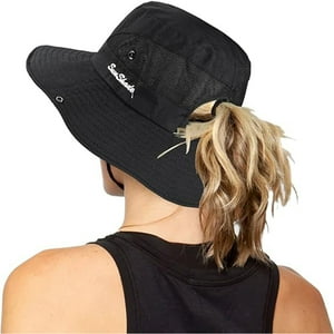 Veatool - Sombreros Plegables Con Protección Uv Para Mujer, De Malla Y Ala Ancha, Para Pescar En La Playa, Con Agujero Para La Coleta