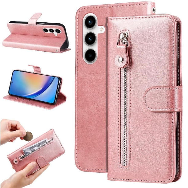 Funda con Cremallera para Samsung Galaxy A35, Carcasa Cartera de Cuero PU con Soporte y Tarjetero