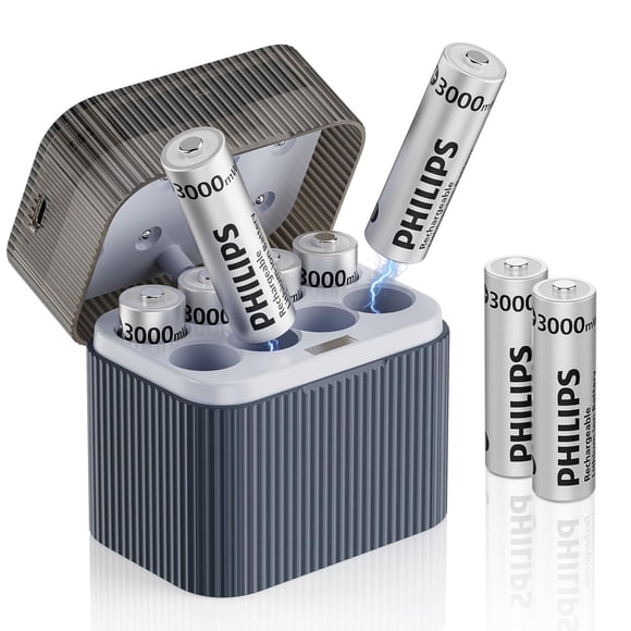 Pilas de litio AA recargables PHILIPS 3000 mWh, paquete de 8