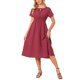 thumbnail image 1 of INSPIRE CHIC Vestido de Verano para Mujer con Lazo en el Cuello en V, Cintura Alta Fruncida, Línea A, Casual, Midi, Rojo Vino, Talla L, 1 of 5